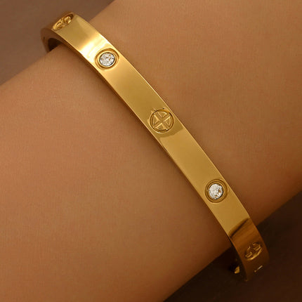 Titanium Steel Bracelet Does Not Fade, Diamond-Encrusted Real Gold Electroplated 18K Gold Stainless Steel Bracelet Douyin Cross-Border Same Style