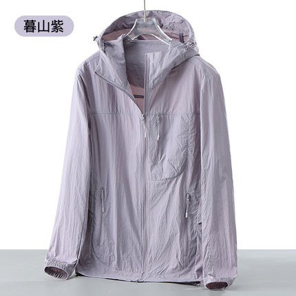 UPF50 Summer New Sunscreen Clothing Couple's Outdoor Anti-ultraviolet Skin Clothing Ice Silk Breathable Hooded Windbreaker
