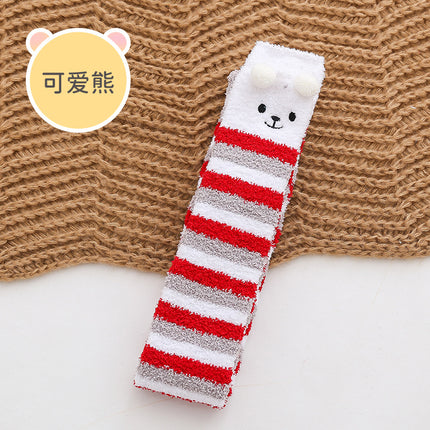 Coral fleece winter thickened socks women's Christmas socks cute cartoon home socks floor over-the-knee long women's socks ins