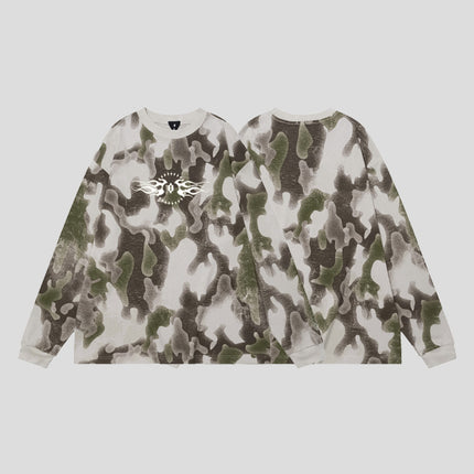 # OVDY Fall/Winter American Retro Fashion Brand Long Sleeve T-shirt Hand-Brushed Silk Screen Printed oversized Crewneck Top