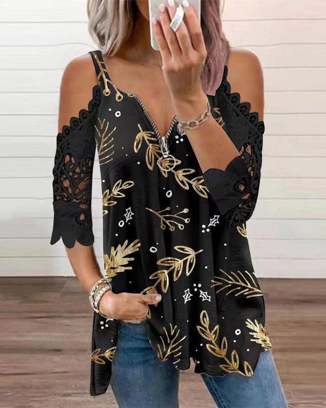 2025 Cross-Border New European and American Export Tops with Suspenders, Cut Out Lace Sleeves, Knitted Amazon Popular T-Shirts for Women