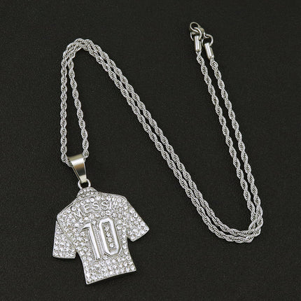 European and American Hip Hop Personality Trend Full Diamond MESSI No.10 Jersey Pendant Men's Twist Chain Long Necklace