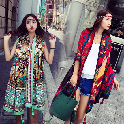 Ethnic Style Scarf, Sun Protection Shawl for Women, Yunnan Qinghai Grassland Travel Wear Silk Scarf, Seaside Beach Towel, Thin Style