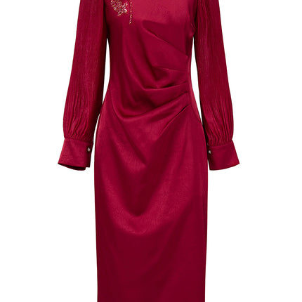 Zhili Purple Feminine Dress with Three-Dimensional Floral Decoration, Pleated Waist, and Bodycon Skirt That Accentuates the Figure, Spring 2026