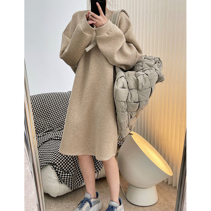 Early Autumn New Korean Style Fashionable Lightweight Air Layer Profile Sweater Dress Loose Slimming Casual Midi Dress for Women