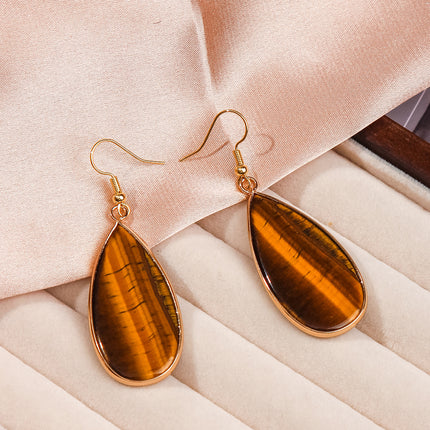Zhuhang Jewelry Cross-Border New Natural Stone Earrings Light Luxury High-End Earrings Blue Pine Green Eye Stone Earrings Wholesale