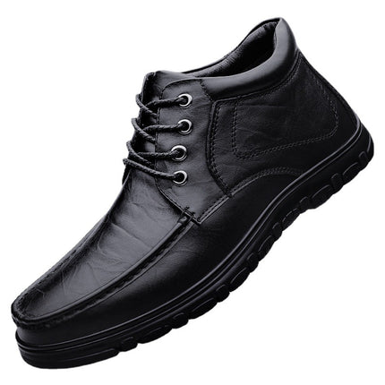 Autumn Front Lace-up Sleeve Casual Leather Shoes Men's Low-top Korean-style Black Round Toe Flat Heel Solid Color Top Layer Cowhide Tooling