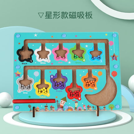 Children's Wooden Magnetic Pen Cognitive Early Education Maze Digital Color Classification Counting Board Bead-Moving Educational Toy