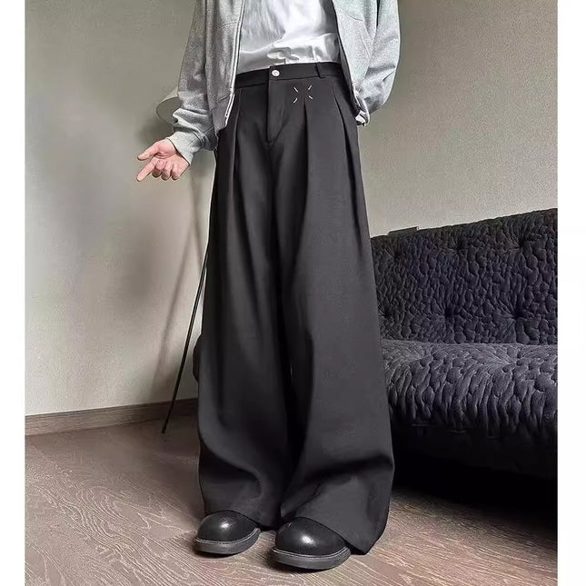 Three-Dimensional Deconstructed Niche Drapey Wide-Leg Suit Pants for Men and Women, Straight Casual Loose Fashion Floor-Length Trousers
