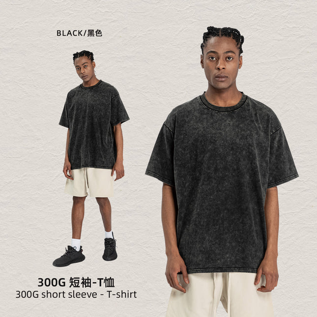 Cai Xiang Island Men's Clothing | Summer Retro Tops Unisex Short Sleeve Large Size Loose Drop Shoulder Casual Washed T-Shirt for Men