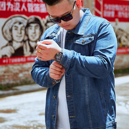 Spring and Autumn plus size Men's Denim Jacket Fat Extra Large Denim Shirt Trendy Fat Man Large Work Clothes Top Fat Man Jacket