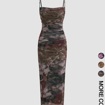 2025 European and American Amazon Backless Vest A-Line Mini Dress Printed Dress