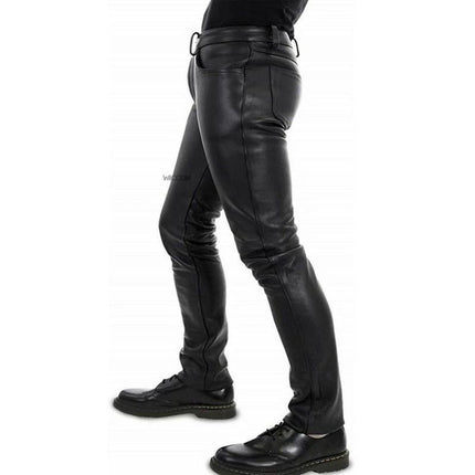 2023 Cross-Border New Product Hot Model Wish Amazon Hot Selling European and American Color Pu Elastic Casual Men's Leather Pants Kz6688