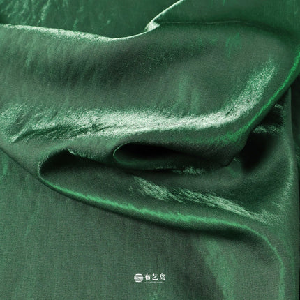 Solid color yarn-dyed sapphire green glossy glass Silk linen satin fabric Chinese style dress fabric