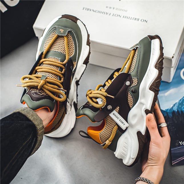 Men's Spring and Summer Mesh Niche Fashion Sneakers Running Shoes Popcorn Casual Men's Shoes Thick Sole Heightened Torre Shoes
