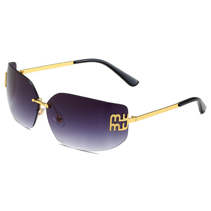 European and American New Fashion Black Sunglasses Frameless Retro Ins Internet Celebrity Same Style Women's Metal Sunglasses Cross Border