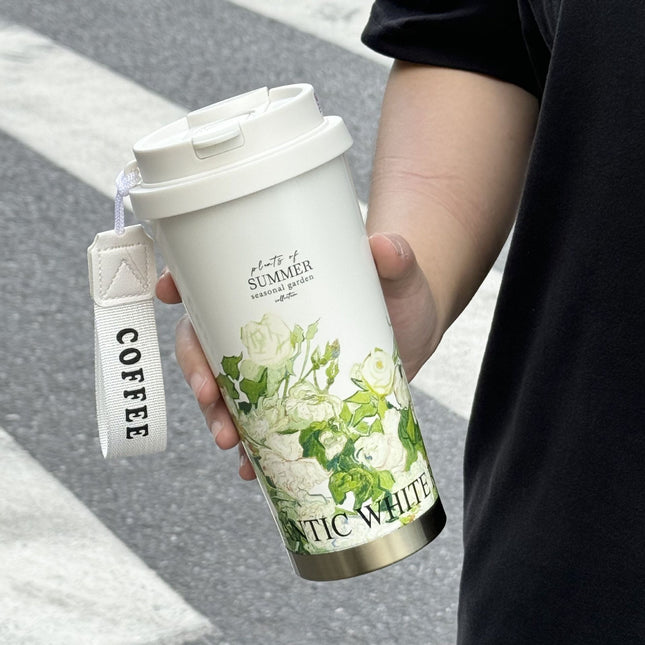 316 stainless steel lily of the valley coffee cup girls high color value double drinking straw cup car gift cup customization