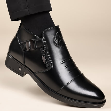 Men's Shoes Zipper Pointed Leather Shoes Autumn and Winter New 2025 Soft Sole Men's Business Casual Low-Top Men's Cotton Shoes Three Joints