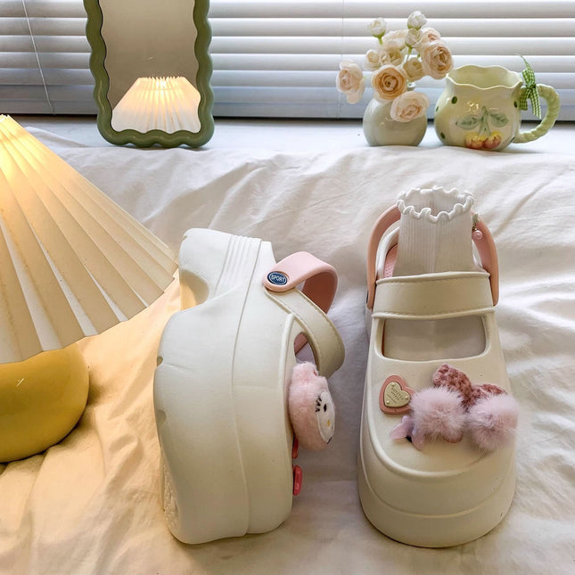 High-value non-slip soft bottom casual summer women's slippers covered cute lightweight cartoon cat all-match fashion height