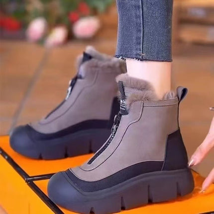 Winter New Front Zipper Height Increasing Women's Cotton Boots Snow Boots Women's fleece-lined Warm Thickened Short Boots Casual Women's Shoes