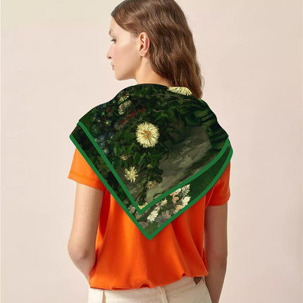 90cm Spring New Van Gogh Oil Painting Bottle Daisy Fashion Shawl Large Square Scarf Scarf Strapless Scarf