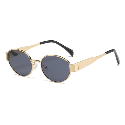 New Metal Oval Sunscreen Sunglasses Cross-Mirror European and American Ins Xiaohongshu Same Style Sunglasses Amazon Hot Selling