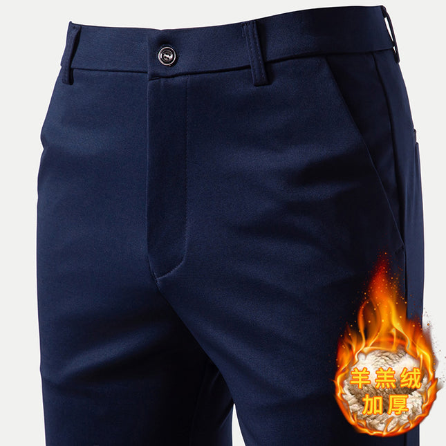 Men's Western Pants Stretch Winter fleece-lined Thickened Clothing Pants Straight Tube Dosing Light Business Pants Fashionable Casual Pants for Men