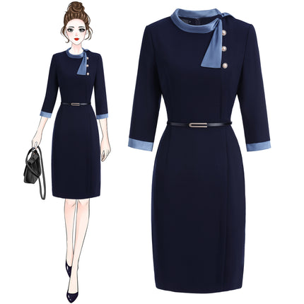 Temperament Socialite Tweed Style Contrasting Color Professional Dress Women 2024 New Beauty Salon Hotel Front Desk Workwear Skirt
