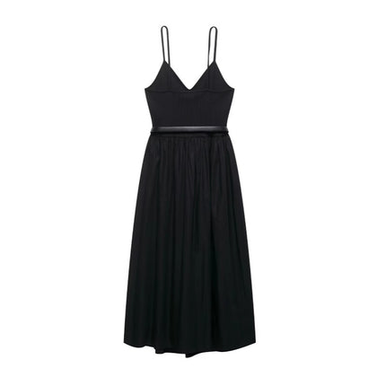 Za Export Women's Clothing 2025 New Summer Style French High-End Elegant Waist with Belt Sleeveless Black Dress