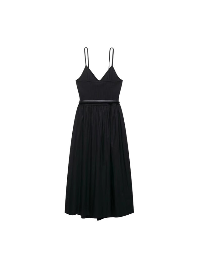 Za Export Women's Clothing 2025 New Summer Style French High-End Elegant Waist with Belt Sleeveless Black Dress