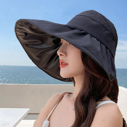 Hat Women's 2025 Summer Popular Large Brim Vinyl Half-Hollow Top Sun Hat Can Tie Ponytail Outdoor Sun Protection Sun Hat