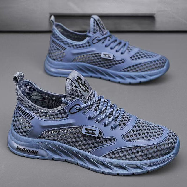 2025 Men's Shoes Summer New Hollow Breathable Casual All-match Mesh Shoes Soft Sole Wear-resistant Running Mesh Sports Trendy Shoes