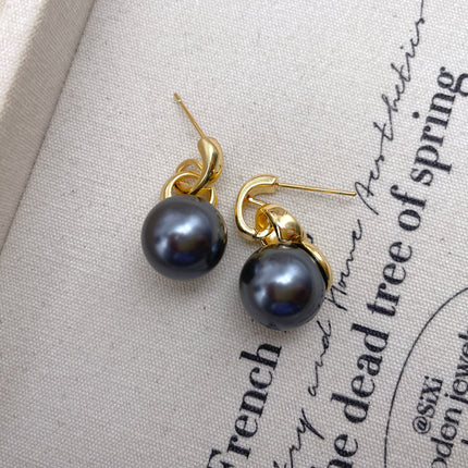 Cross-Border Hong Kong Style Retro Pearl Simple Earrings Light Luxury High-End Fashion Women's Earrings Round Bead Earrings