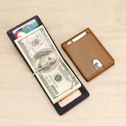 in stock foreign trade rfid gold clip card bag minimalist men's retro wallet cross-border crazy horse leather pull wallet