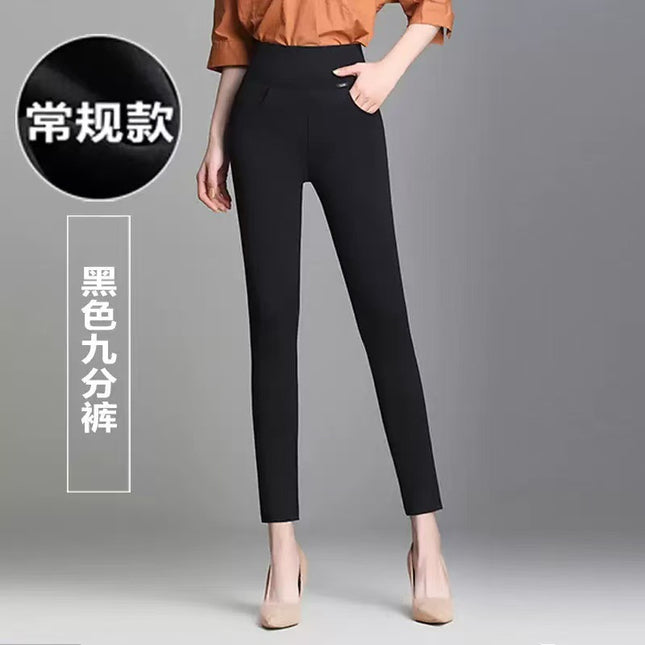 New fleece-lined 100.00kg Chubby M Fall/Winter Pants Women's High Waist Outerwear Mom's Elastic Warm Elastic Slim Casual Pants