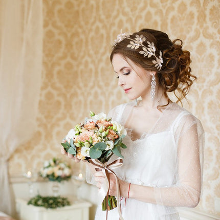 Cross-Border European and American Bridal Leaf Headband Baroque Golden Leaf Headdress Bracelet Earrings Arm Ring Hairpin Hair Accessories