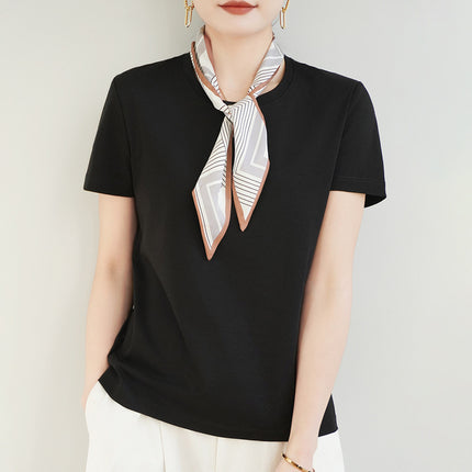 100 mercerized cotton short-sleeved T-shirt women's 2025 summer new V-neck cotton pullover vest cool feeling ice silk base