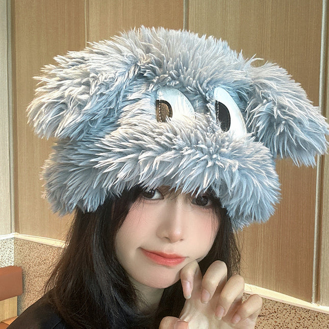Falling pool knitting ~ Internet celebrity same cartoon big eyes green funny hat autumn and winter monster cute female photo