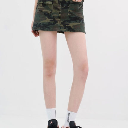 Army Green Skirt Denim Camouflage Skirt Women's Summer New High-Waist Hip-Covering Slimming European and American Sexy Hip-Hugging Skirt