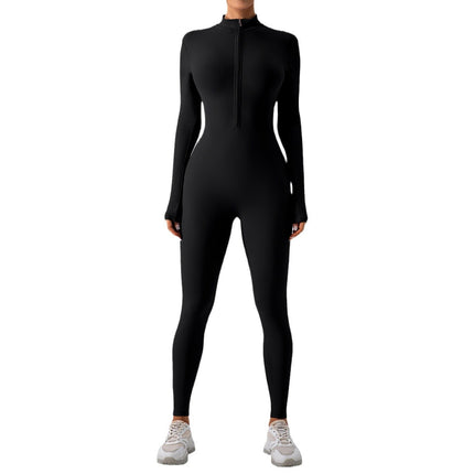 Cross-border Explosions High-elastic Zipper Vertical Collar Long-sleeved Yoga One-piece Suit Women's Sports Fitness Running Training Yoga Suit