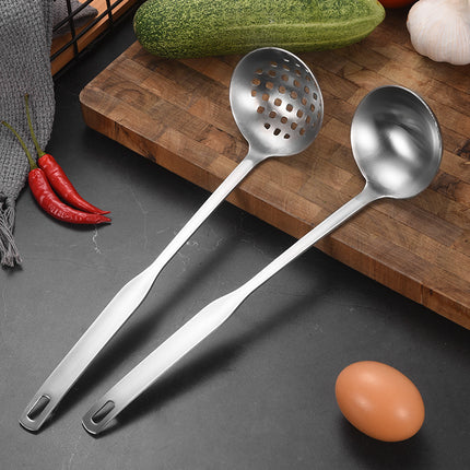 304 Stainless Steel Soup Spoon Hot Pot Colander Household Thickened Large Spoon Long Handle Porridge Spoon Porridge Spoon Drinking Soup Spoon