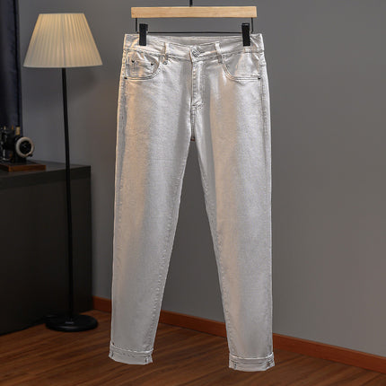 Autumn 2024 New European Fashionable Brand Light Color Jeans Men's Slim-fit All-match High-end Casual Luxury Trousers for Men