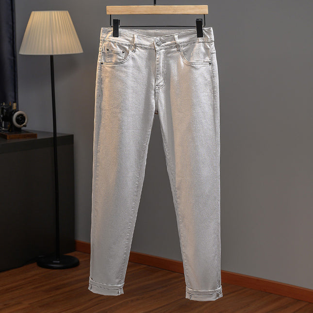 Autumn 2024 New European Fashionable Brand Light Color Jeans Men's Slim-fit All-match High-end Casual Luxury Trousers for Men