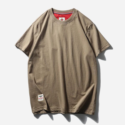 Simple trend 220 grams of technology sanding heavy industry wash cotton solid color round neck pullover base shirt lovers short sleeve