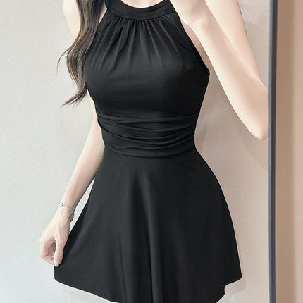 Swimsuit Women's One-Piece Pure Color 2025 New Sexy Beautiful Back Swimsuit Dress Style Conservative Slimming Look Hot Spring Vacation