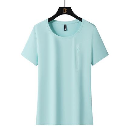 Ice Silk Short-sleeved T-shirt Men's and Women's 2025 New Summer Men's and Women's Thin Elastic Breathable Sports Quick-drying Clothes Cool T-shirt