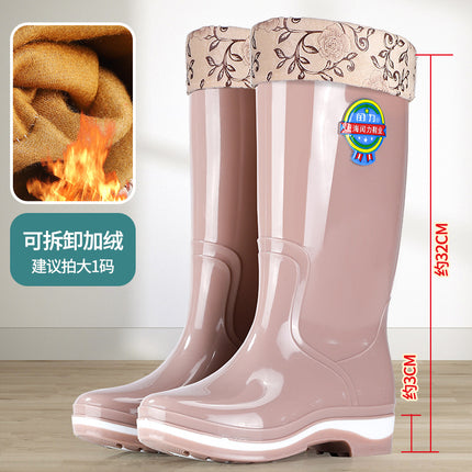 Chili High-Top Rain Boots for Women, Outdoor Fashionable Non-Slip Waterproof Shoes, Long-Tube Thickeneded Wear-Resistant Rain Boots, Labor Protection Warm Water Boots