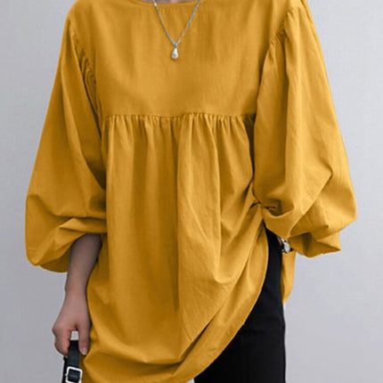 Autumn 2022 New Large Size Women's Cotton and Linen Round Neck Long Sleeve Top Fashion Casual Solid Color Cotton and Linen Shirt for Women