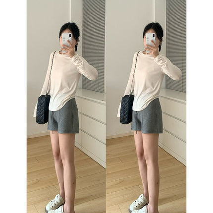 Thin Sunscreen Foundation Moddale Cotton T-shirt Women's New Style Good-looking Gentle Unique Shoulder Long Sleeve Top