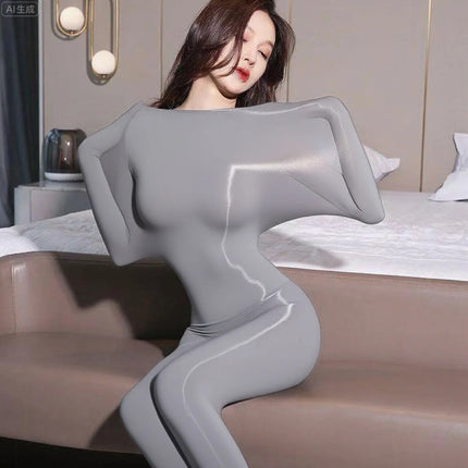 New Arrival Oil-glossien Silk Stockings Thin Sexy Full Body Oil Bright Chest Seamless Horse Oil Fun Open Tights 1074